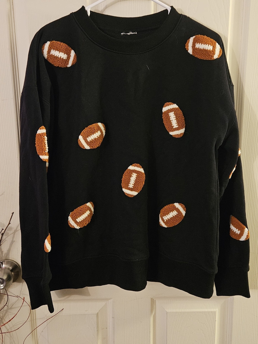 Black Football Appliqué Crewneck Sweater